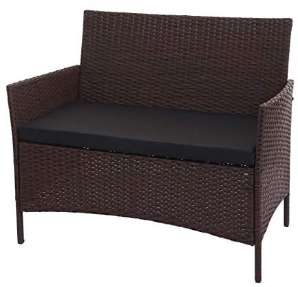 PROREGAL Poly-Rattan Gartenbank Halden | HxBxT 83x106x60cm | Sitzbank Bank | Braun-meliert | Kissen Schwarz