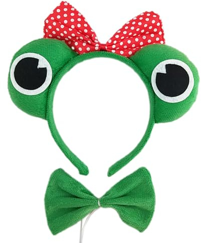 Tertioi Frog Headband and Bow Tie Set Cartoon Prince Princess Cosplay Photography Props Halloween + Necktie Halloween