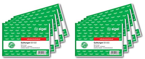 SIGEL SD022/10 Quittungsblock A6 quer, 10 Stück, 2x40 Blatt, selbstdurchschreibend, mikroperforiert, aus nachhaltigem Papier