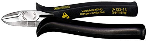 Bernstein Werkzeug Seitenschneider, 145 mm, ableitfähige schwarze Handschutzhüllen, 3-133-13