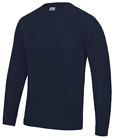Just Cool Mens Long Sleeve Cool Sports Performance Plain T-Shirt (XL) (French Navy)