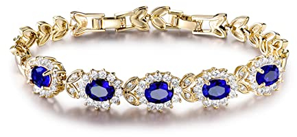 GULICX Silber/Gold Armband Tennisarmband 5 Oval Zirkonia Rubin/Saphir/Amethyst Armkette mit Weiß/Blau/Rot/Lila Kristall