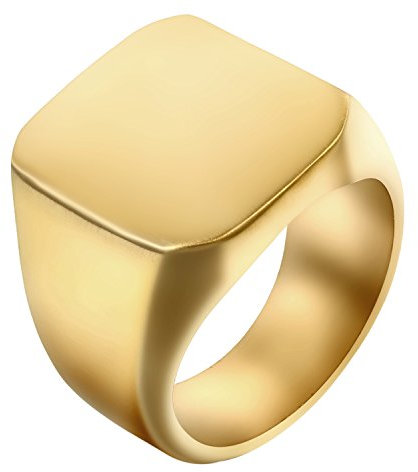 JewelryWe Schmuck Biker Edelstahl Herren-Ring, Glänzend Poliert Siegelring Quadrat Band Ring, Gold Größe 67 - mit Geschenk Tüte