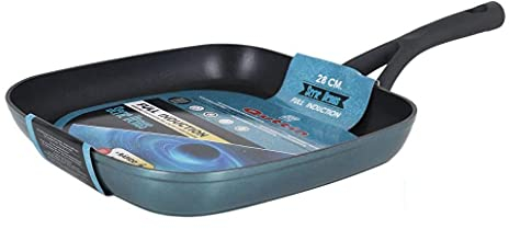 Mama Rossi Grillpfanne Steakpfanne 28cm eckige Form Induktion blau metallic