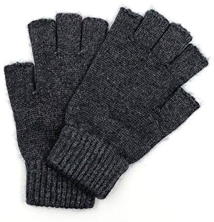 iMongol Fingerlose Handschuhe aus reiner Merinowolle, für Damen und Herren, Halbfinger, fingerlose Handschuhe, dunkelgrau, M