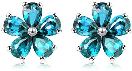 Uloveido Women 925 Sterling Silver Earrings with Blue Stones, Blue Topaz Flower Studs Earrings for Girls Birthday Gift with Velvet Box CR003 (Blue)