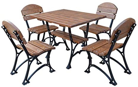Casa Padrino Jugendstil Gartenmöbel Set Tisch & 4 Stühle Braun/Schwarz 100 cm - Luxus Qualität