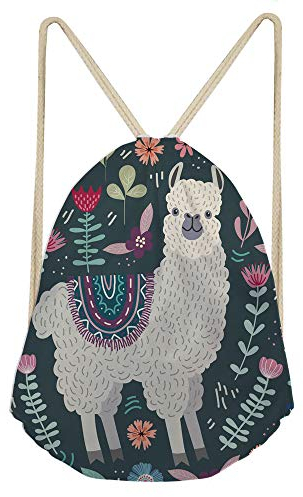 Showudesigns Llama Floral Drawstring Backpack for Kids Boys Girls String Sack Gympack Women Small Cinch Gym Bag Yoga Pouch