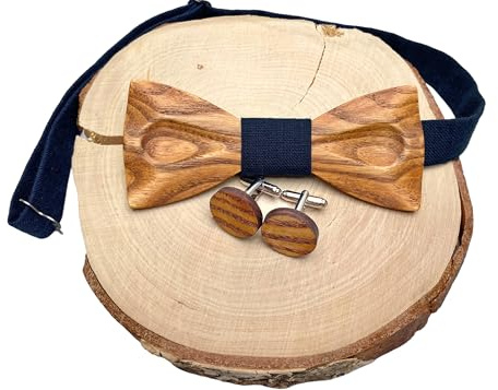 Holzfliege; Holz fliege, Manschettenknöpfe und Einstecktuch und Hosenträger