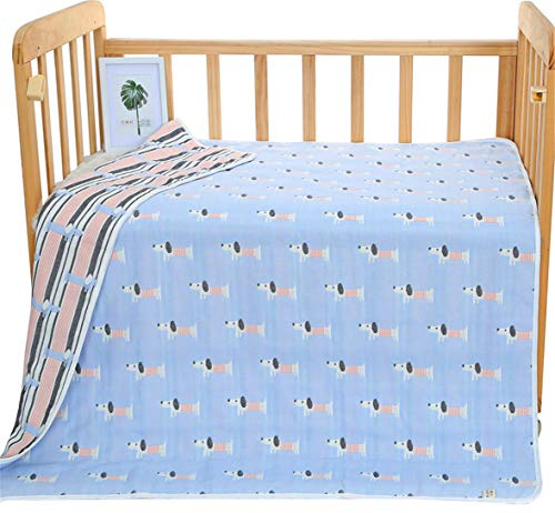 Hayisugar Babydecke Musselin Swaddle Pucktücher 6 Schichten Puckdecken 110x120 cm Kuscheldecke 100% Baumwolle | Erstlingsdecke, Pucktuch Kinderdecke für Mädchen Junge, Blau Hund