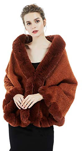 BEAUTELICATE Kunstpelz Schal Stola Bolero DamenBrautschal Brautstoa für Braut Frauen Winter Hochzeit Abendkleid Festlich 20er Jahre (Kamelhaar,Einheitsgröße)