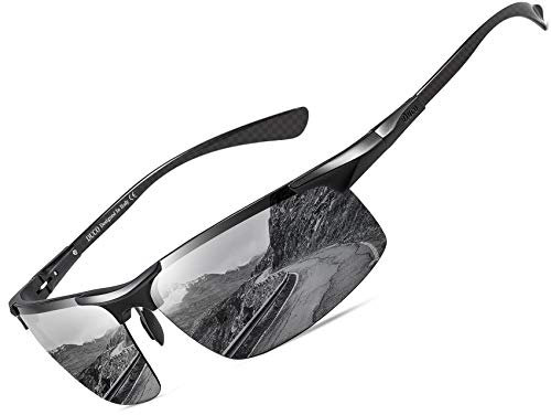 DUCO Men's Sports Polarized Driving Carbon Fiber Sunglasses for Men UV400 Protection DC8277 (Black Frame Grey Lens)