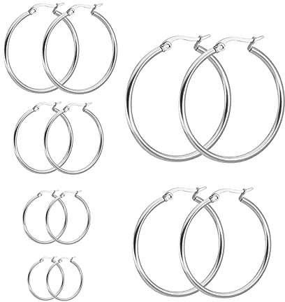 LEEQ 6 Paare Edelstahl Ring Ohrringe Set Ohr Hoop Rund Ohr Ringe Set, 6 Größen
