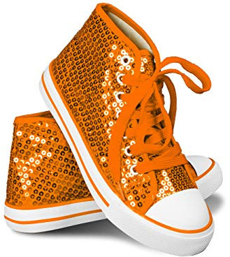 Think Jeck! Pailletten Schuhe Damen Glitzer Sneaker auch als Wendepailletten wählbar Halbhoch Damenschnürer Disco (Orange, 38)