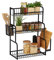 Relaxdays Scaffale Porta Spezie da Tavolo, Organizer per la Cucina su 3 Livelli, Supporto Tagliere & Portaposate, Nero, Ferro, 1 pz