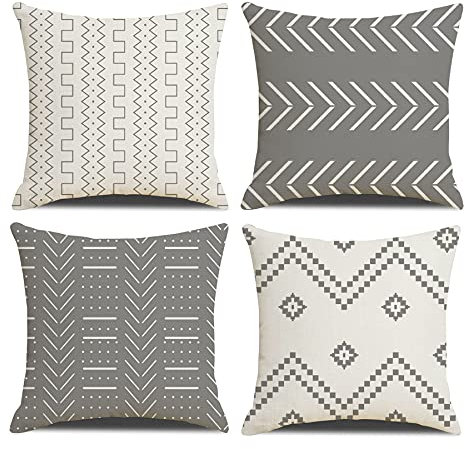 DWDC Fundas de Cojines 45 x 45 cm, Juego de 4 Fundas de Cojín Cuadradas con Textura Patchwork Gris para Sofá, Silla, Dormitorio, Decoración Moderna, Hogar, Oficina