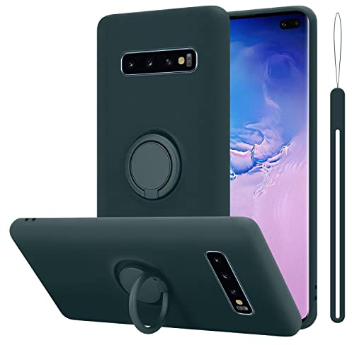 Cadorabo Hülle kompatibel mit Samsung Galaxy S10 4G Schutzhülle TPU Silikon Case Liquid Design mit Ring Slim Kratzfest Liquidsilikon Microfaser Case Hülle für Galaxy S10 4G in Grün