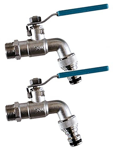 Bricoloco Grifo exterior de jardín y patio sistema antihielo resistente al frío y a las heladas. Maneta inoxidable. Grifos en latón pesado robusto niquelado 1/2 o 3/4 (2, 3/4x3/4)