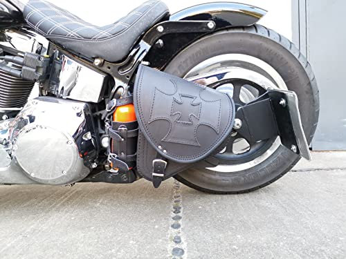 ORLETANOS Motorradtasche Diablo Malteser schwarz kompatibel mit Harley Davidson Softail Heritage Breakout Starrahmen Tasche Koffer HD Leder Packtasche
