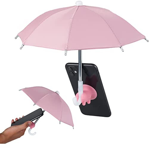 SDYGDB Phone Umbrella for Sun Shade Mini Phone Umbrella with Universal Piggy Suction Cup Stand Outdoor Anti-Glare Sun Cell Phone Cover Phone Suction Cup Holder Stand(Pink)