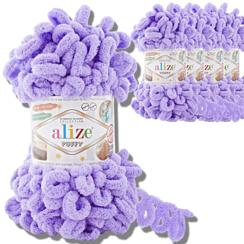 Alize 5x 100g Puffy türkische Wolle Super Bulky Chenillegarn Kuschelweich Babywolle Handstrickgarn zum häkeln weiches Chenille-Garn XXL-Knäuel für Amigurumi (Lavender | 788)