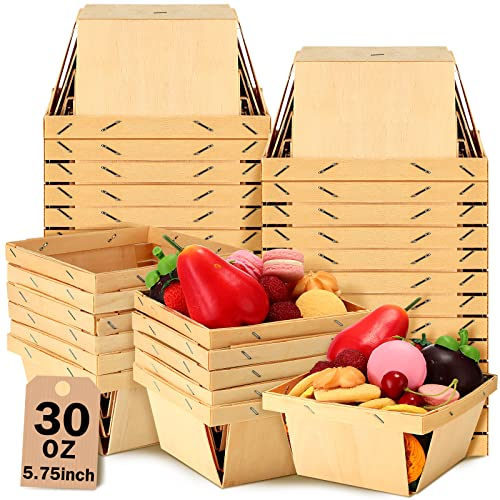 30 Stück 1 Quart Holz-Beerenkörbe Bulk 14 cm quadratische belüftete Holzkisten leere Holzkörbe für Ostergeschenke, Obstpflücken, Kunst, Handwerk und Dekoration