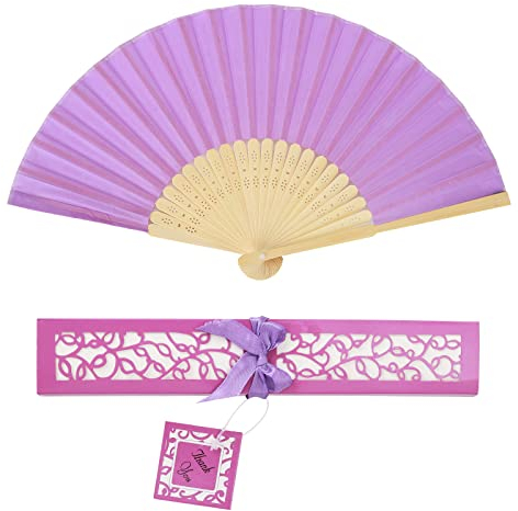 Hand Fans,Rave Fan,Silk Fan with Gift Box Folding Hand Fans Silk Fabric and Bamboo Ribs Handheld Folding Chinese Fan Folding Fans Craft Fan Folding Fan for Wall Decoration (Purple)
