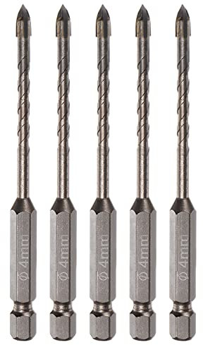 sourcing map 5pcs Titanium Coated Masonry Drill Bit, 4mm Concrete Drill Bits Ceramic Tile Drill Bit with 1/4 Hex Shank for Ceramic Tile Marble Mirror Glass Concrete Brick Plastic Wood