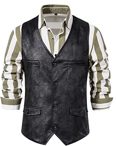 MakingDa Cowboy-Weste, Wildleder, V-Ausschnitt, lässig, klassisch, Vintage, Lederweste, Westernkostüm, Schwarz , L
