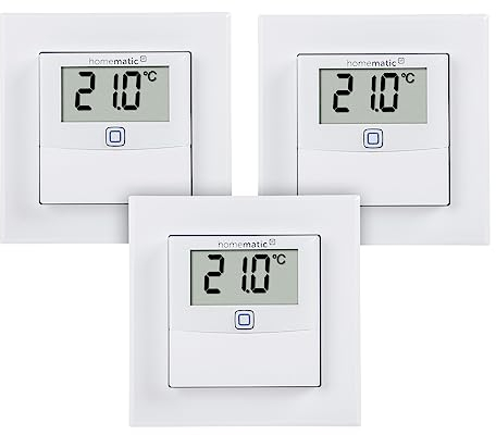 Homematic IP Smart Home 3er-Set Temperatur- und Luftfeuchtigkeitssensor mit Display – innen, steuert Heizkörper/Fußbodenheizung per App, Alexa, Google Assistant, Temperaturmessung, Energie sparen