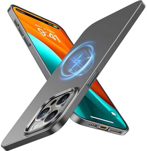 TORRAS Ultra Thin for iPhone 15 Pro Case with MagSafe, 19N Magnetic Force, Velvety Touch & Elegant Look, Extreme Protection Slim Case for iPhone 15 Pro Phone Cover, Gray