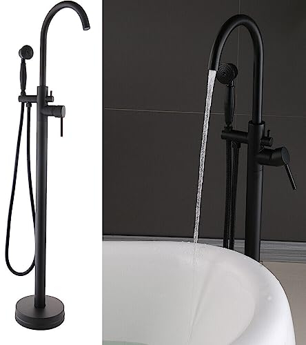 Mitigeur de baignoire autonome (noir), mitigeur de baignoire avec arroseur intégré, ensemble de douche avec douchette de pluie, douchette verticale, température de l'eau réglable manuellement et