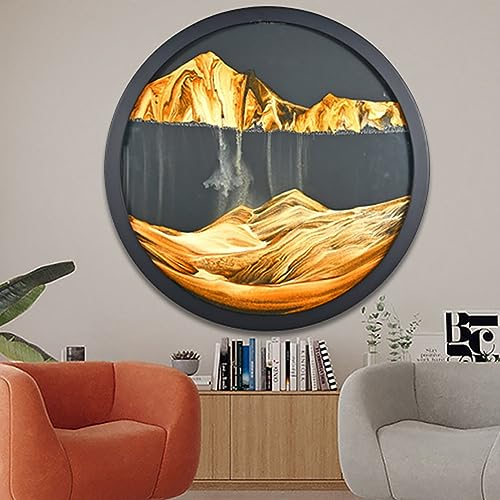 Peinture De Sable Qui Coule, Sablier Decoratif Cadre Sable Mouvant,3D Art Du Sable En Mouvement Peinture D'Art De Sable Dynamique,Image De Sable Verre Rond Pour Décoration De Bureau À Domicile ( Color