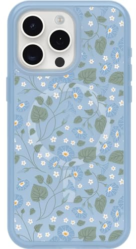 OtterBox iPhone 15 Pro MAX (Only) Symmetry Series Clear Case - DAWN FLORAL (Blue), snaps to MagSafe, ultra-sleek, raised edges protect camera & screen