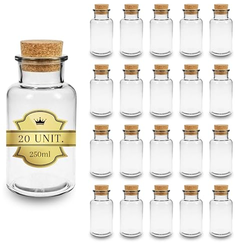 Espirito Rebelde 20 Mini Bouteilles en Verre avec Bouchon en Liège 60 ml | Cadeaux Personnalisés : Mariage, Baptêmes, Communions | Décoration, Rangement Épices