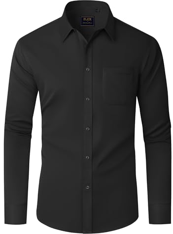 J.VER Hemd Herren Schwarz Langarm herrenhemd Bügelfrei Regular Fit Stretch Freizeithemden Businesshemd Männer Outdoor Hemden M