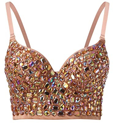 Korsett Top Damen Party, Bustier Sexy, Glitzer Crop Top Push Up BH Strass Spaghetti Tank Trägertop Sparkle Corsage Schlanke Weste Rave Clubwear Unterhemd Camisole Tanktops Frauen