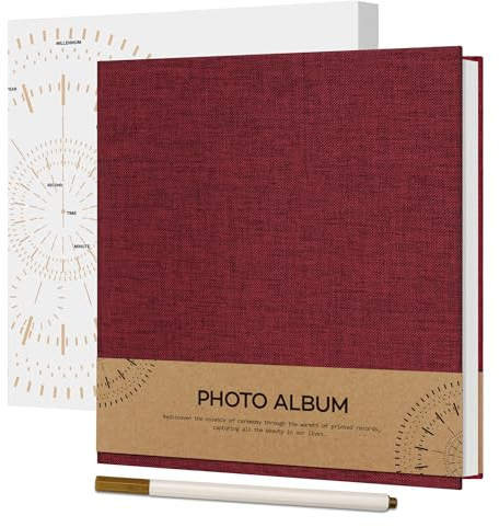 Vienrose Selbstklebend 10x15 Fotoalbum Einkleben und zum Selbstgestalten Klein Leinen Photo Album mit 40 Weißen Seiten, Hochzeit Fotoalben mit Einem Kugelschreiber, 17x18cm, Rot