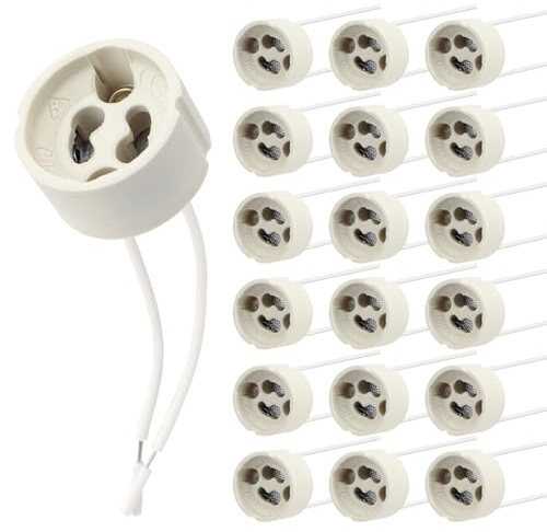 BILIPLE GU10 Fassung, GU10 Fassung für LED und Halogen, GU10 Lampenfassung mit 15CM Silikonkabel Keramik GU10 Sockel LED Fassung 2A, 0-300W, 0-250V, 0-300℃, 15 Stück