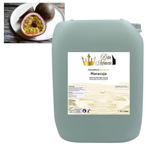 Dufte Momente | Dampfbad Emulsion 10 Liter Maracuja | geprüfte Qualität | mit naturreinen und natürlichen ätherischen Ölen | gebrauchsfertig | vegan und ohne Tierversuche