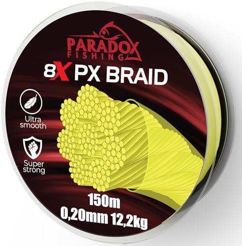Paradox Fishing 8X PX geflochtene Angelschnur I Chartreuse gelb 150M - 0,20mm - 12,2kg – Angelschnur geflochten- eng geflochten – perfekt zum Spinnfischen