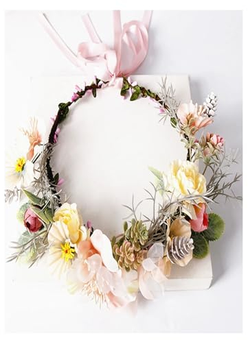 YUYAO Rosa Blumenkrone Boho Elf Haarkranz Kopfschmuck Haarschmuck Fee Kopfbedeckung Halloween Stirnband cuicui