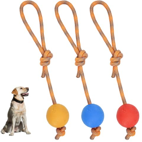 3 Stück Hundeball Mit Schnur,5/30 Cm Hundespielzeug Ball Mit Seil, Weich Und Flexibel, Wurfball Hund, Elastischer Wurfball,Steigern Sie Die Liebe Ihres Hundes Zu Ihnen,Geeignet Für Hunde Aller Größen