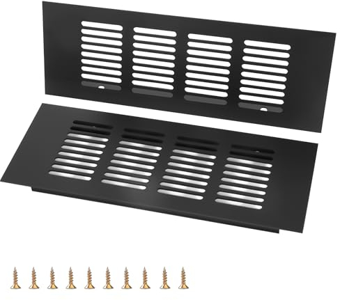 Griglia di Ventilazione Nera, Griglia di Aerazione Può Aiutare a Ventilare l'armadio Rettangolare da 80 x 200mm Armadi e Vamere da Letto Con Viti per Armadi Porte Scarpiere Cassettiere (2 Pezzi)