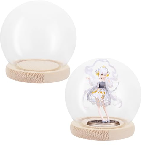 APACALI 2 Stück Glasglocke mit Holzboden, 11cm Dekorative Glashaube, Transparent Glasglocke kugelförmig, Glashaube Glasbox Glas, Glass Dome Cloche mit Boden für Lichter, Deko, Wohnaccessoire