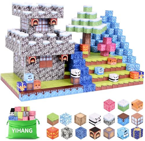 YIHANG 100Pcs Magnetic Building Blocks for Kids, Build Magnet Ice Castle World Set, Magnet Toys Birthday for Boys Girls Age 3-4 4-5 6-8+, STEM Sensory Toys Creative Kid Games