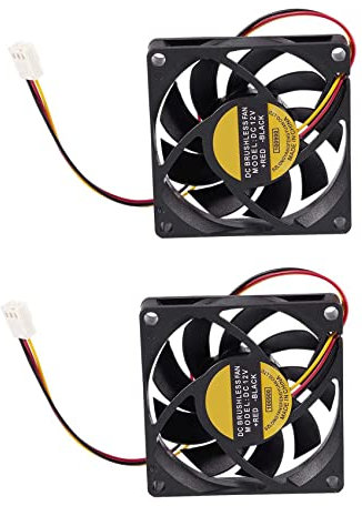 Plawee 2piezas 70X70mm 12V 3- Ventilador de Enfriamiento Enfriador Sin Cepillo DC CPU Caja de Computadora PC Negro