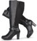 Chicblooms Damen-Stiefel in Übergröße, extra weiter Schaft, hoher Absatz, mit Knöchelschnalle, schwarzes Wildleder, EU 42