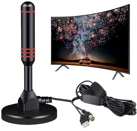 Antena TV con Amplificador DVBT/DVBT2, Antena Portátil TV Digital HD Base magnética, Antena TDT Interior 50KM Recepción Interior de Largo Alcance, Cable 5m