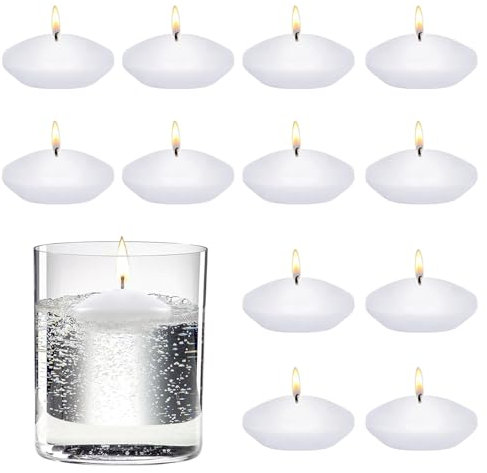 12 candele galleggianti, mini candele galleggianti da 3,8 cm, non profumate, decorazione centrotavola galleggianti in acqua per matrimoni, vacanze, feste e decorazioni per la casa (bianco)